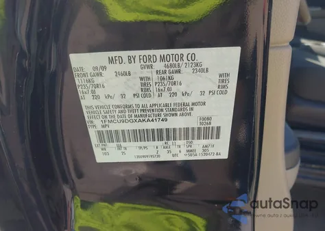 2010 Ford Escape Xlt z USA, uszkodzony, nr VIN 1FMCU9DGXAKA41749